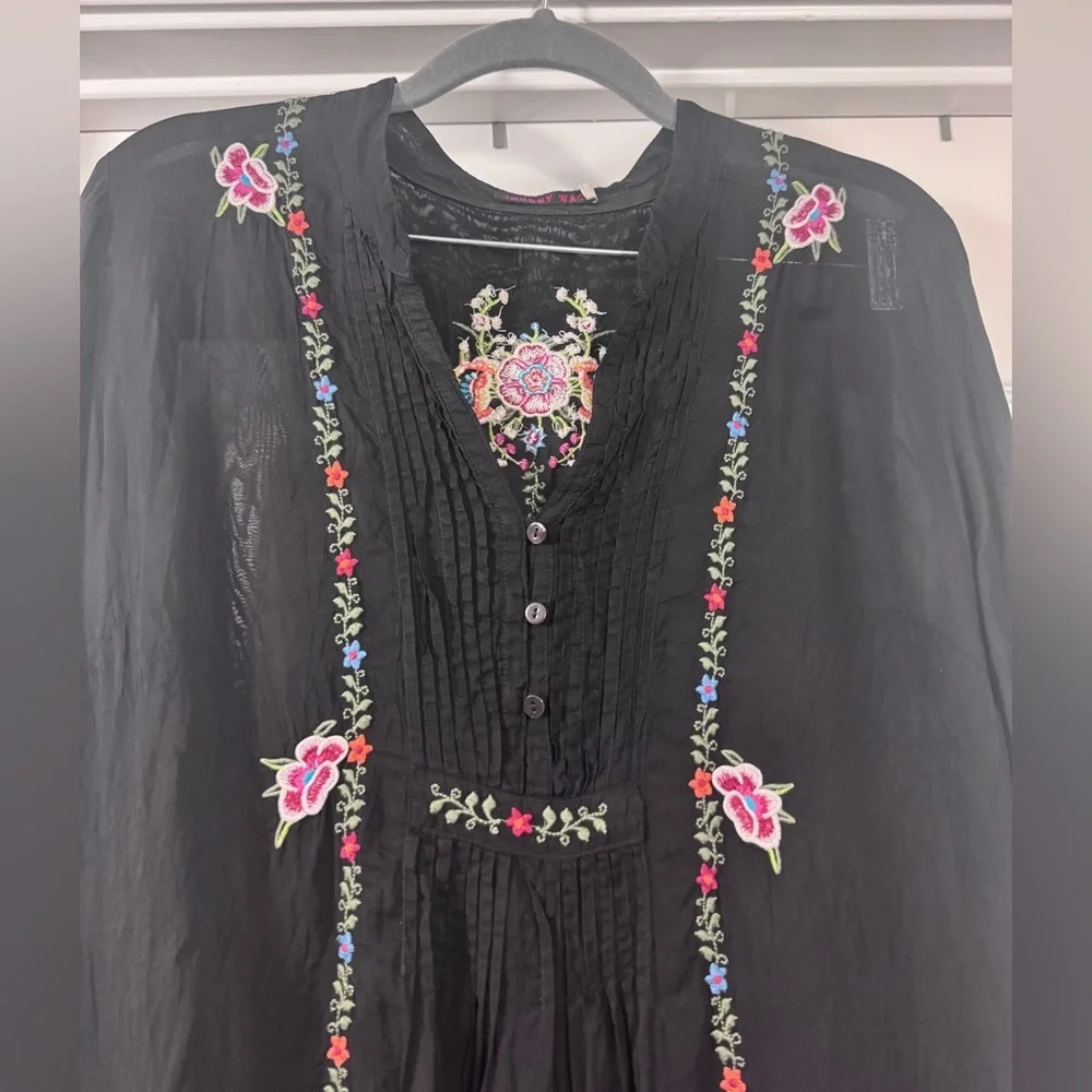 Johnny Was Black Mini Dress with Floral Embroidery - Picture 4 of 11
